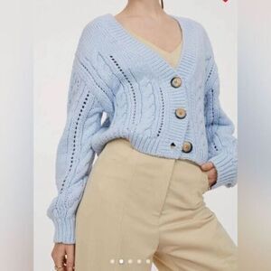 NWT Arizona Jean Co Women’s Blue Oversized Cable Knit Button Crop Cardigan - XXL